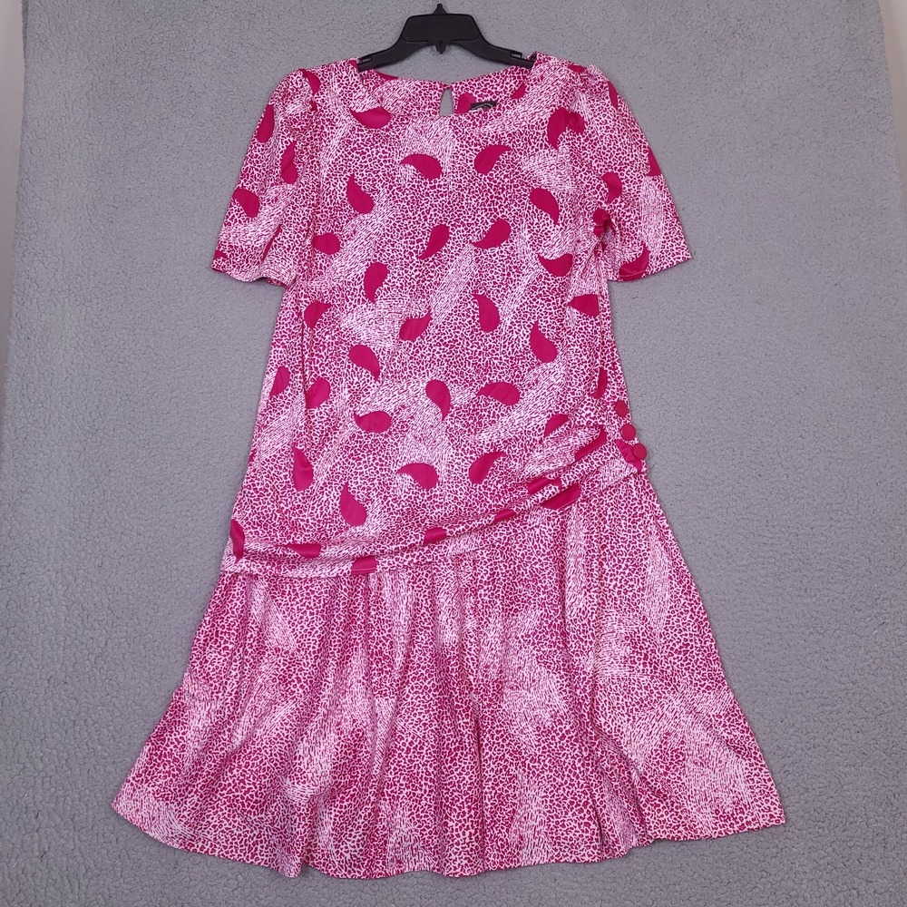 Vintage 80s Glamax Women's Dress Size 15-16‎ Fuchsia Pink white